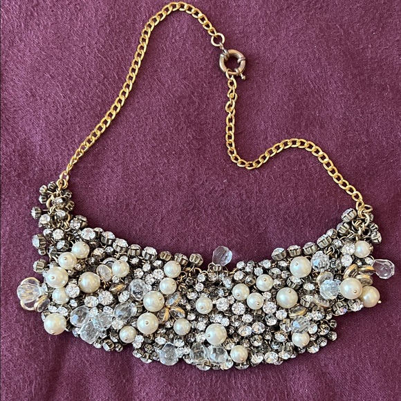 J. Crew Gold and Silver Pearl Crystal Necklace Excellent Condition
